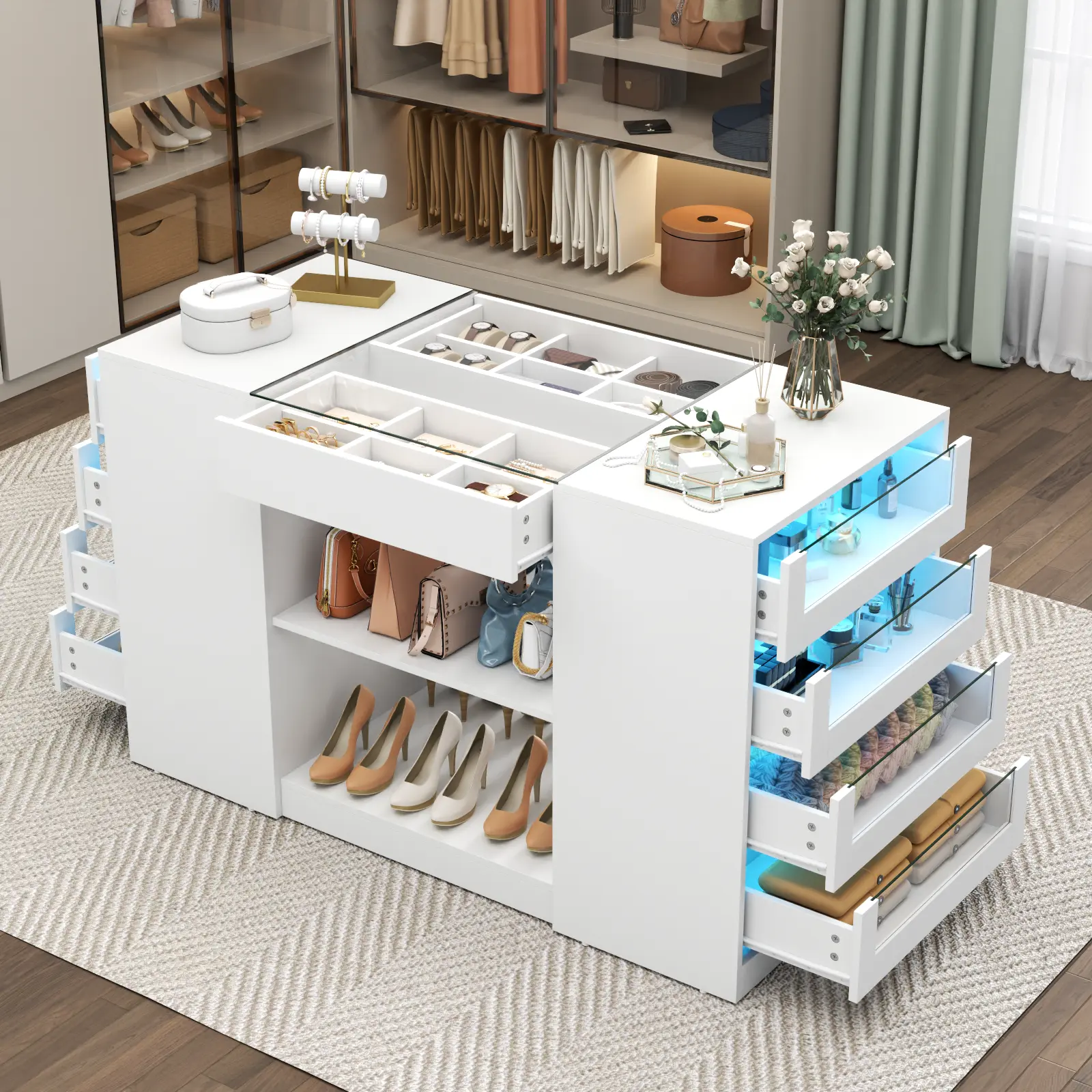 Gyfimoie Wardrobe Island with Led and storage Closet Modern Bedroom Armoire Closet