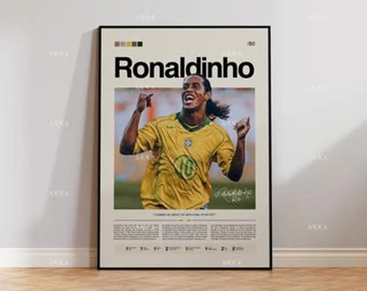 Ronaldinho Poster, Ronaldinho Brazil Wall Art, Framed Gaucho Print, Brazil Decor, Brazil Fan Gift Idea, Soccer Print