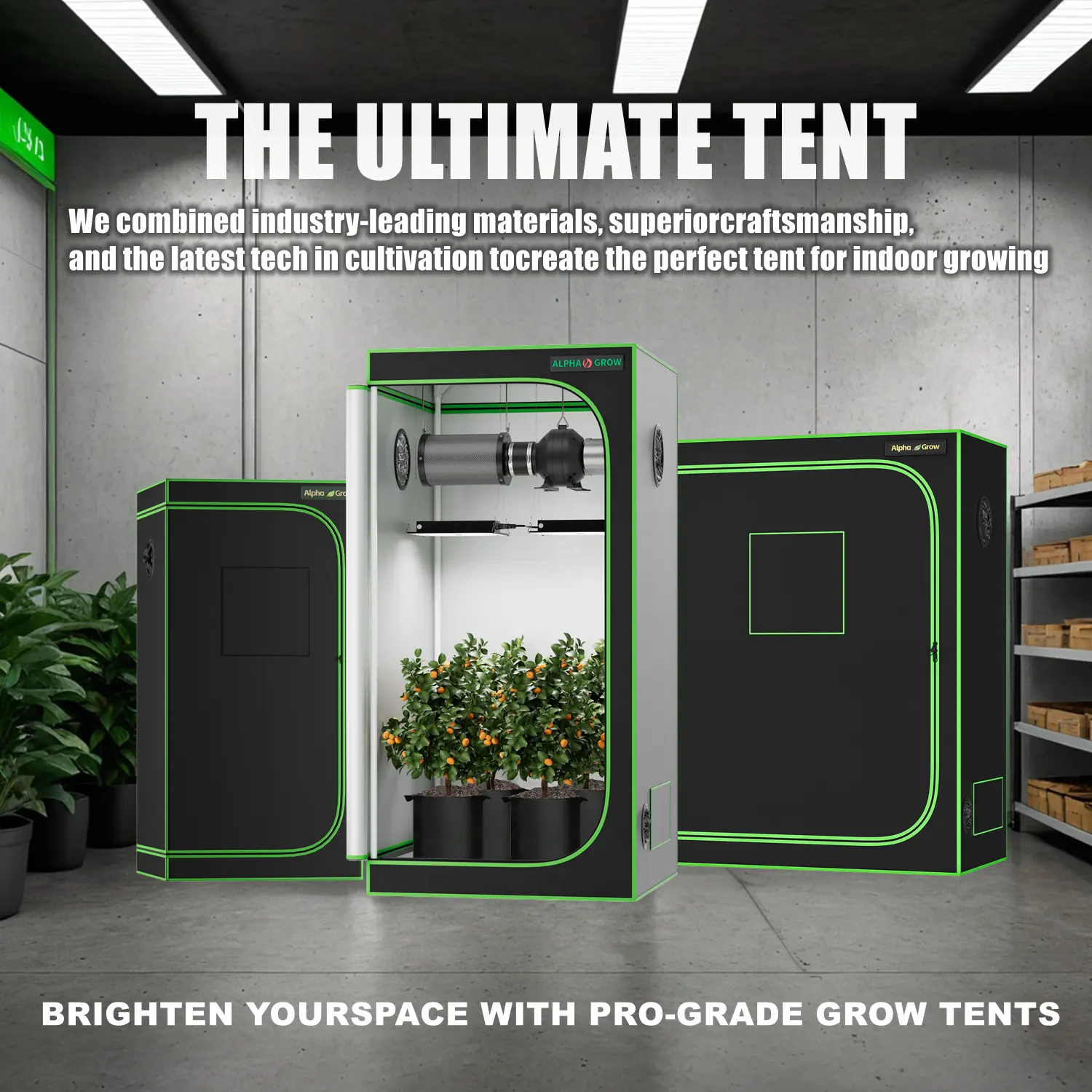 ALPHAGROW 1680D Indoor Hydroponic Grow Tent, 24x24 to 48x48 Sizes, Reflective Mylar Plant Tent with Observation Window & Waterproof Floor Tray