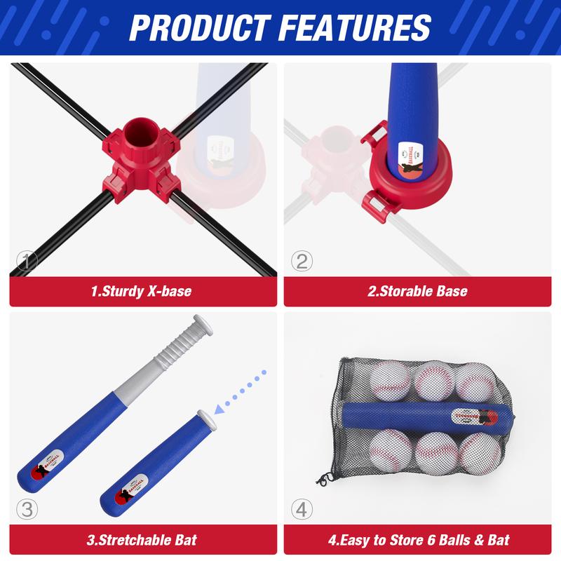 HYES 3-in-1 Baseball Set for Kids 3-5 - Tee Ball Stand, Hanging Tee, Ball Launcher and 6 Softballs - Adjustable Height, Indoor/Outdoor Sport Gifts for Boys Girls, Blue HYES 3-in-1 Baseball Set for Kids 3-5 - Tee Ball Stand, Hanging Tee, Ball Launcher and 6 Softballs - Adjustable Height, Indoor/Outdoor Sport Gifts for Boys Girls, Blue
