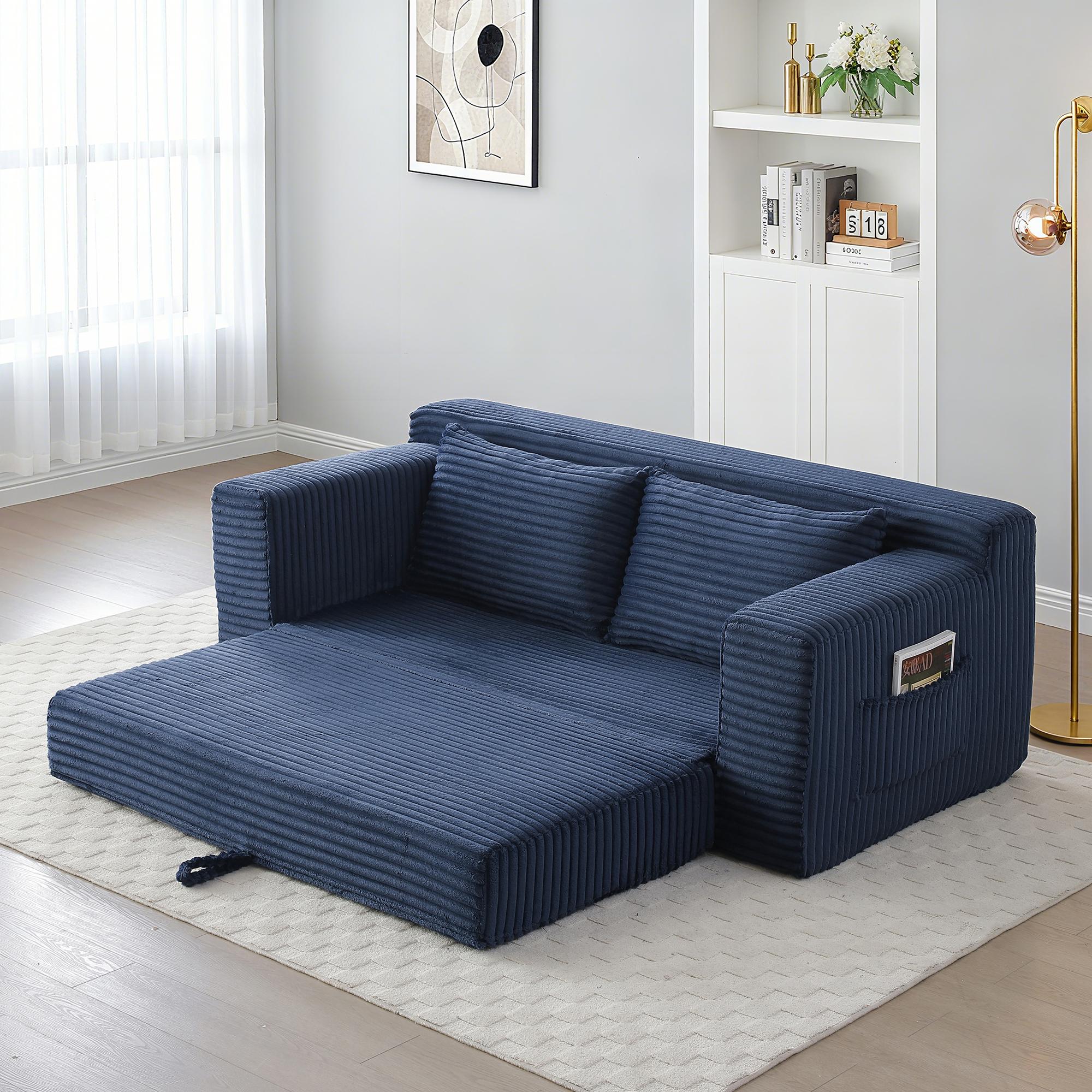 Niccae Memory Foam Cloud Loveseat Sofa 2 in 1 Convertible Folding Couch Bed No Assembly Compressed Corduroy Floor Lounge for Apartment Office Bedroom Living Room
