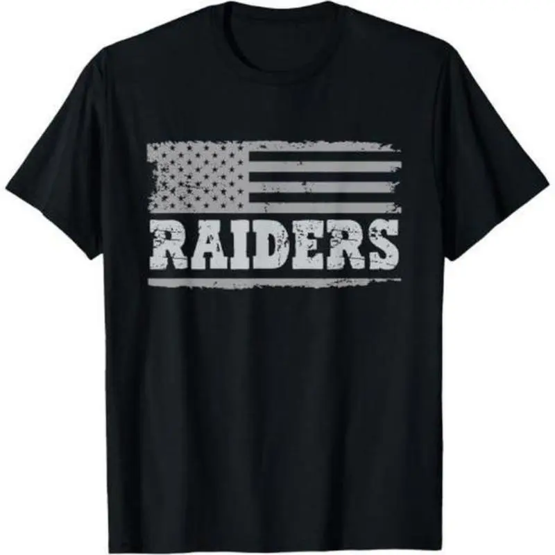 Men's Raiders Graphic T-Shirt - American Flag Print, Casual Streetwear Short-Sleeve Top, Made in USA Cargo-Inspired Design