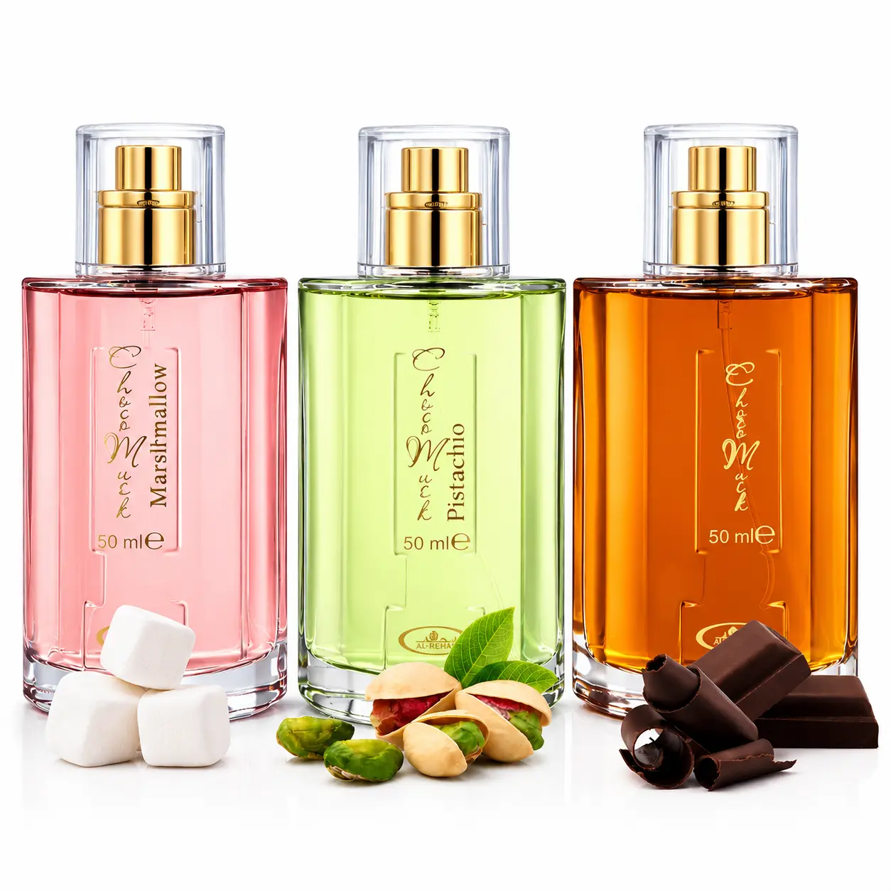 Al-Rehab Choco Musk Perfume Trio Unisex - Marshmallow, Pistachio, Choco Musk
