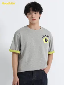 Goodbite DX Combination Short Sleeve T-shirt with Floral Embroidery and Contrast Cuffs for Men DX Combination Short Sleeve T-shirt