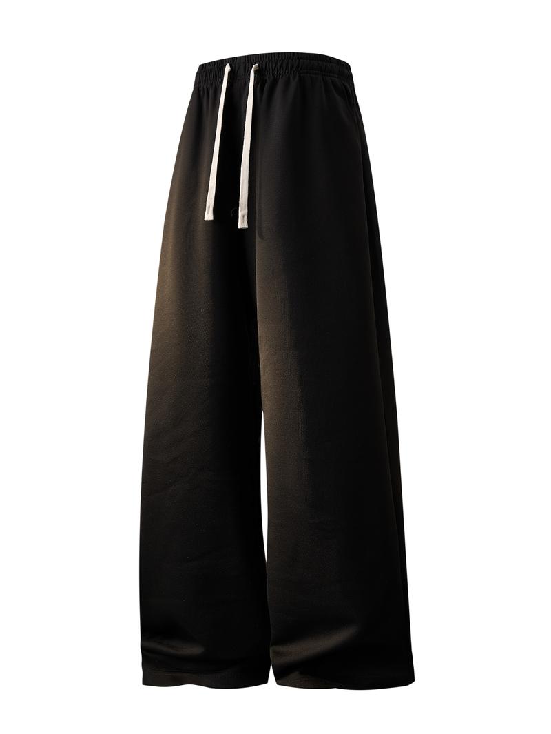 CCCMAI Men's Solid Thermal Lined Drawstring Waist Pants, Casual Comfy Regular Fit Straight Leg Trousers for Fall Winter, Men's Bottoms for Daily Wear Menswear Plain Loose