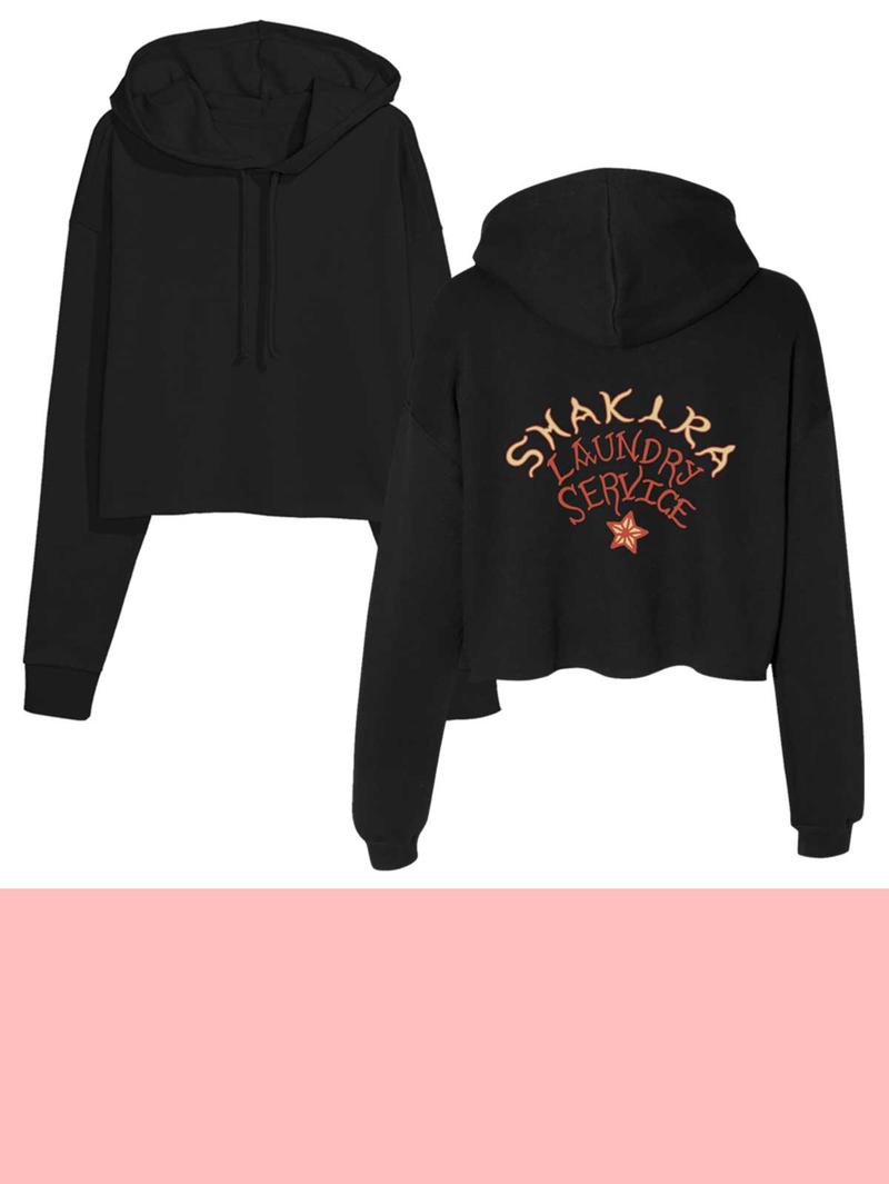 Laundry Service Logo Ladies Cropped Hoodie - Black