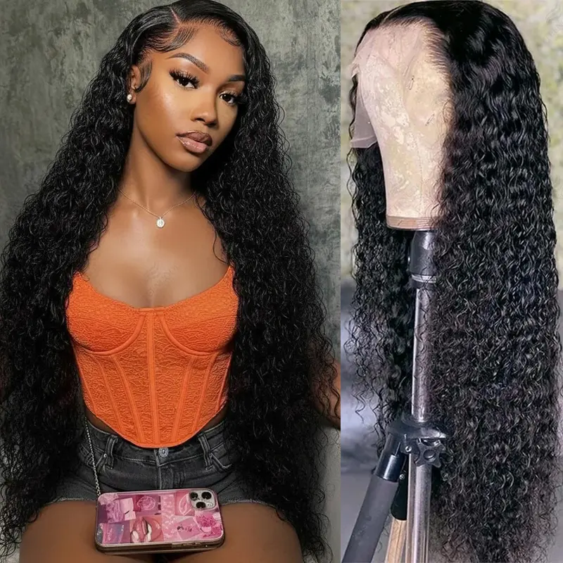 Black Women's 13x4 & 13x6 HD Transparent Lace Front Wig - 180% Density Glueless 100% Human Hair 13x6 Deep Wave Wig, Pre-Plucked with Baby Hair, Bleached Knots, Easy-Remove, Heat Resistant, Unprocessed Brazilian Remy Virgin Natural Black, Skin-Melting Fit