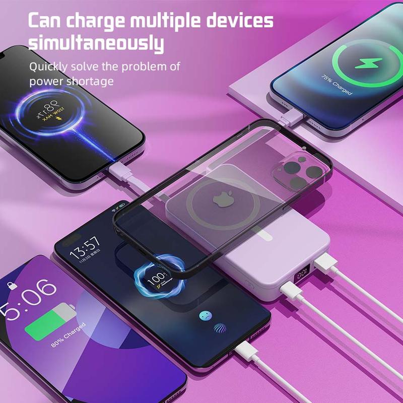 10000mAh portable power bank, 22.5W fast charging, built-in charging cable, a must-have for travel and camping. USB-C portable mobile phone charger, compatible with iPhone, Android and other smart devices. hd