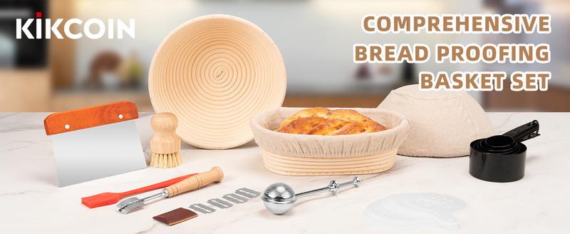 [Hot Picks]Complete Sourdough Starter Kit,Food Storage Container Jar,Bread  Banneton,Proofing Basket,Spatula,Sourdough Starter Kit Kikcoin 37PCS Banneton Proofing Basket set,Natural Rattan,Flour Duster,Bread,Dough Scraper,Baking Utensils，gift