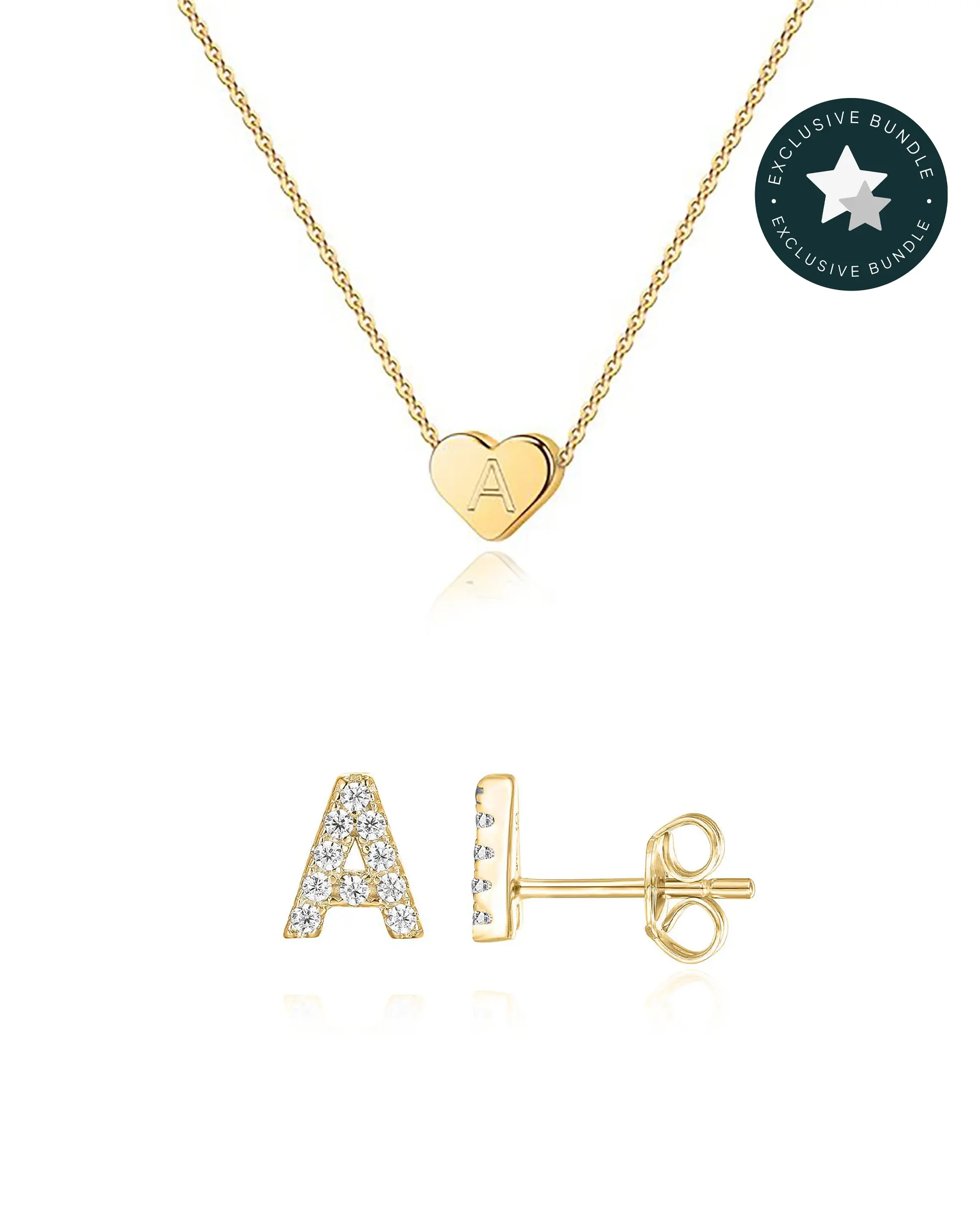 PAVOI 14K Gold Plated Personalized Initial Jewelry Set for Women – Engraved Initial Heart Pendant Necklace & Cubic Zirconia Letter Stud Earrings – Build Your Own TikTok Bundle