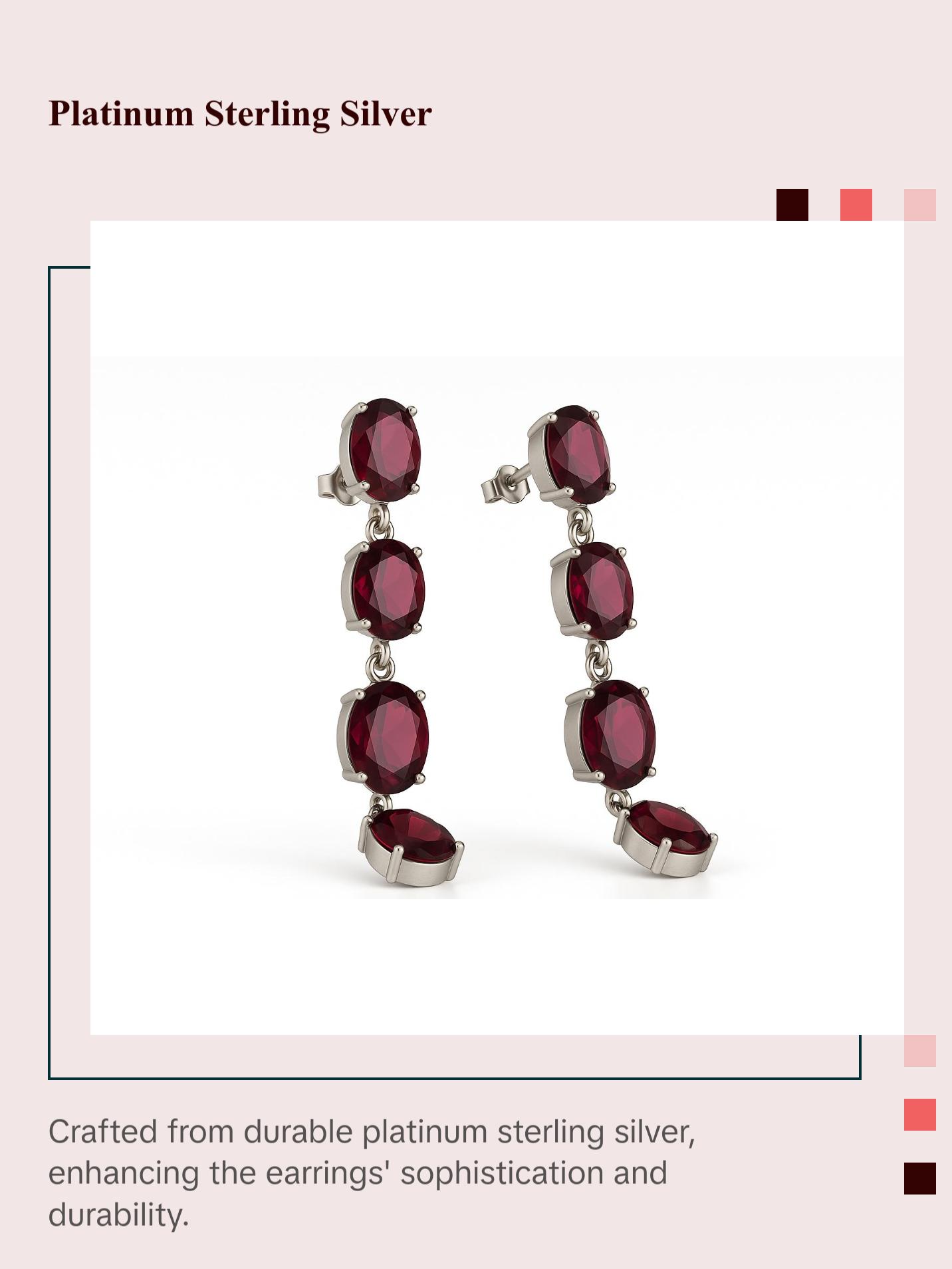 8ct Natural Oval Red Garnet Pin Dangle Earrings