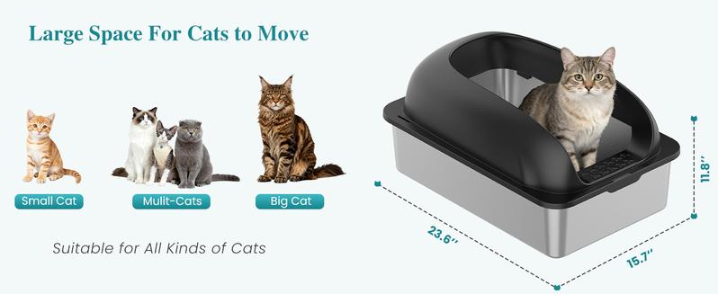 Enclosed Stainless Steel Cat Litter Box with Lid Extra Large Litter Box for Big Cats XL Metal Litter Pan Tray with High Wall Sides Enclosure, Non-Sticky, Anti-Leakage, Easy Cleaning Enclosed Stainless Steel Cat Litter Box with Lid Extra Large Litter Box for Big Cats XL Metal Litter Pan Tray with High Wall Sides Enclosure, Non-Sticky, Anti-Leakage, Easy Cleaning