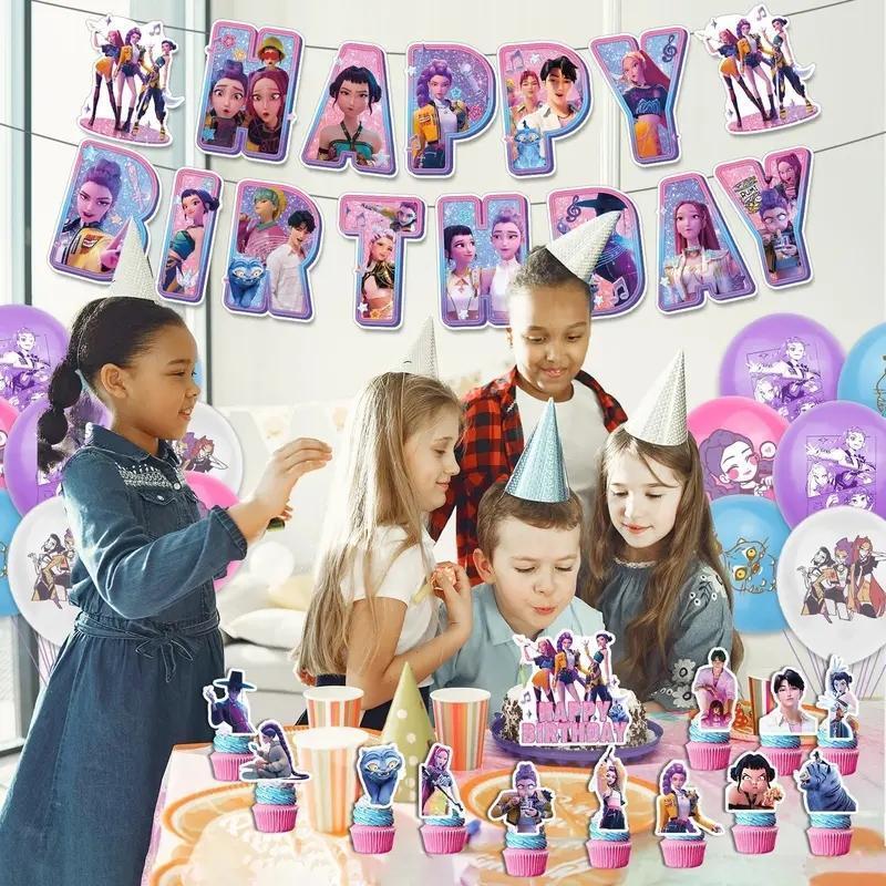 New-Kpop Demon Hunter Birthday Party Decoration Set – Anime-Inspired Backdrop Banner, Balloons & Cake Toppers | Cool K-Pop Theme Party Supplies for Fans, Kids & Teens, Perfect Gift for Demon Hunter Lovers