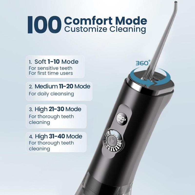 AILE Water Flosser,100 Modes for Teeth,Powerful and Rechargeable Oral Irrigator,LED Display,300ML Tank,IPX7 WP,Cordless Portable,Brace Care,Gift