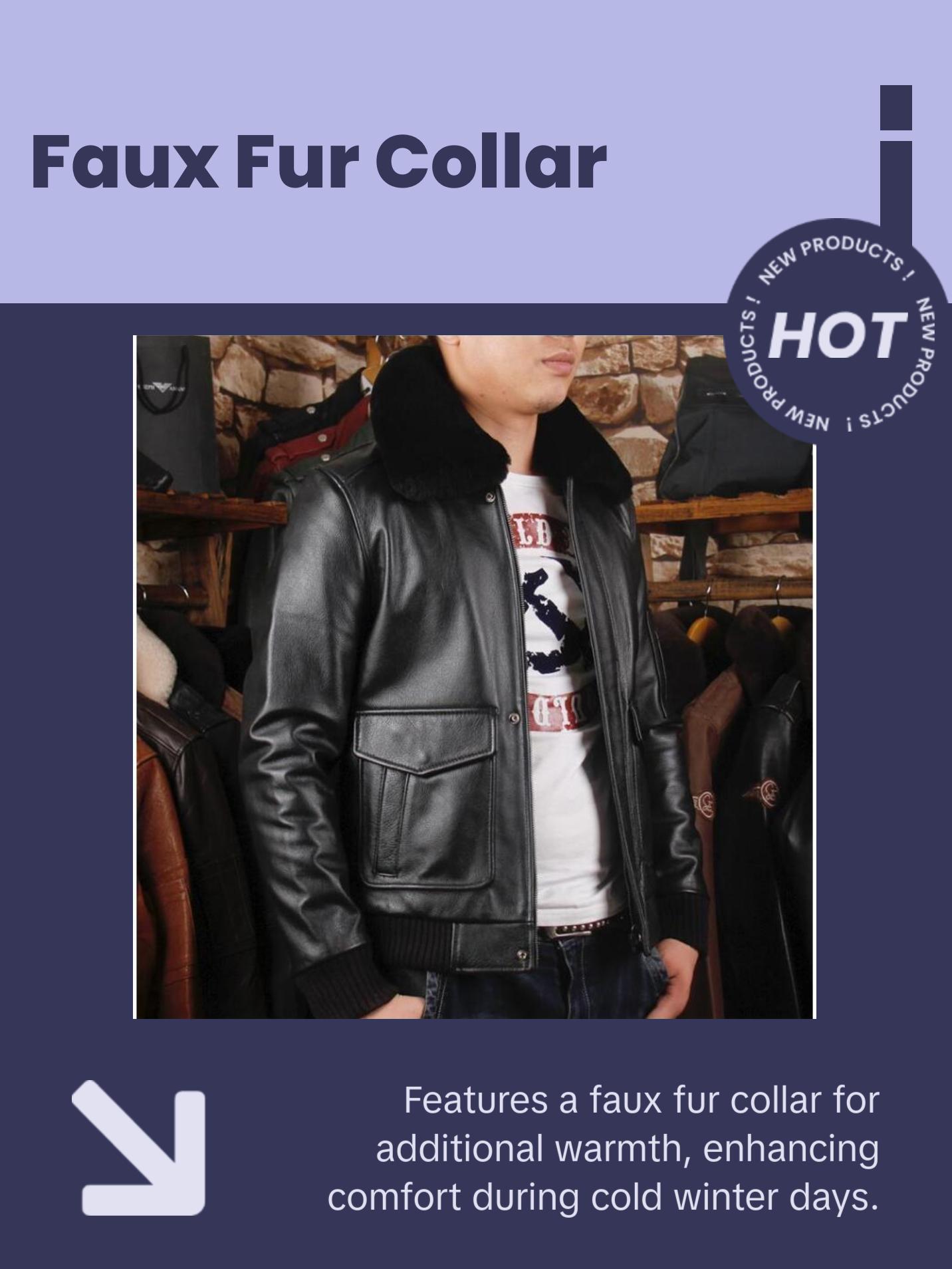 A2 USAF Pilot Leather Flight Jacket with Faux Fur Collar