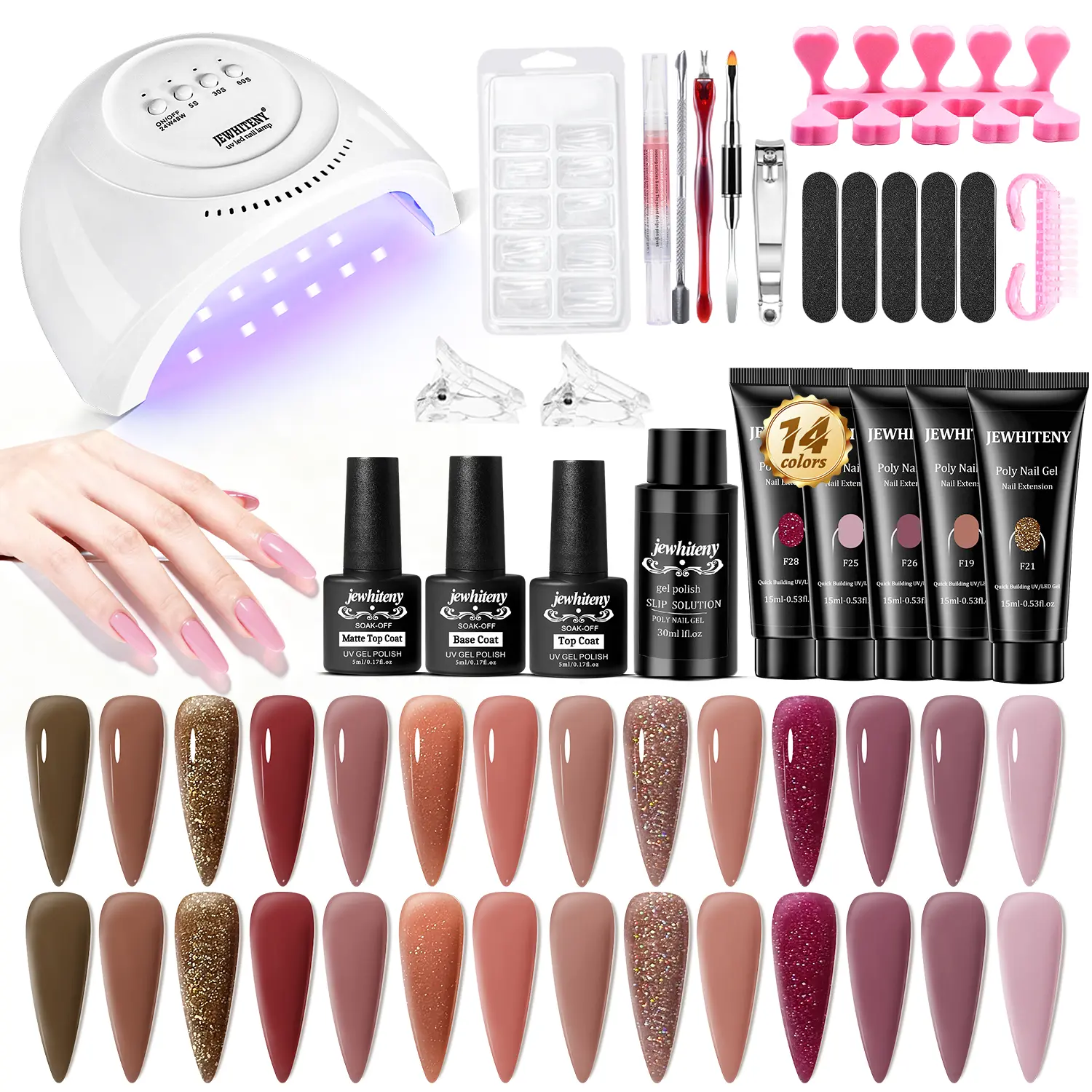 Jewhiteny Poly Nail Gel Extension Kit 15ML with UV Light for DIY Home Manicure Long Lasting & Easy to Use Nail Art Tools