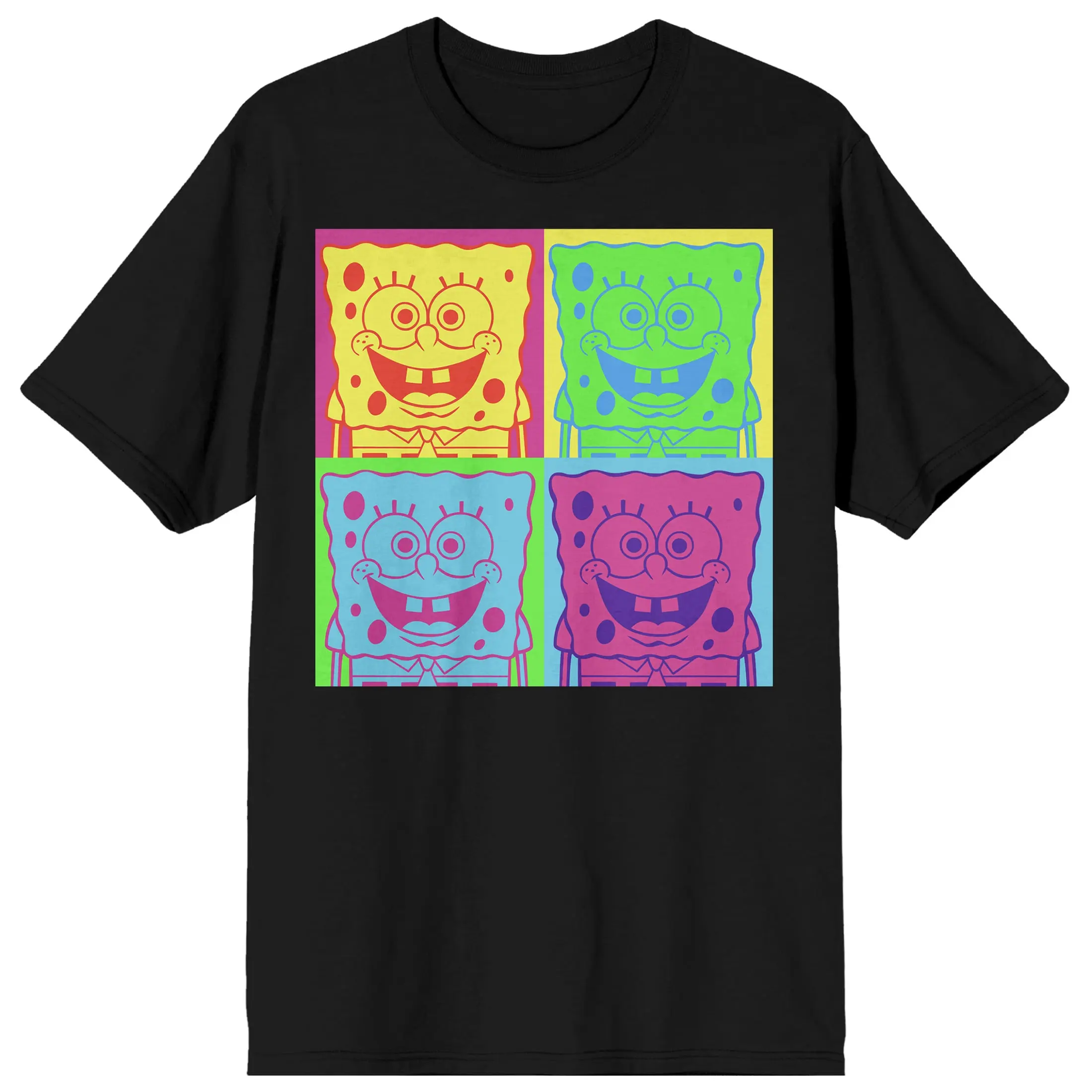 Men's Cotton Graphic T-Shirt, SpongeBob Color Block Character Print, Casual Streetwear Vibe Top, Tops, Joggers, Tshirt, Shortsleeve, Jeans, Menswear, Round Neck, Day, Soft