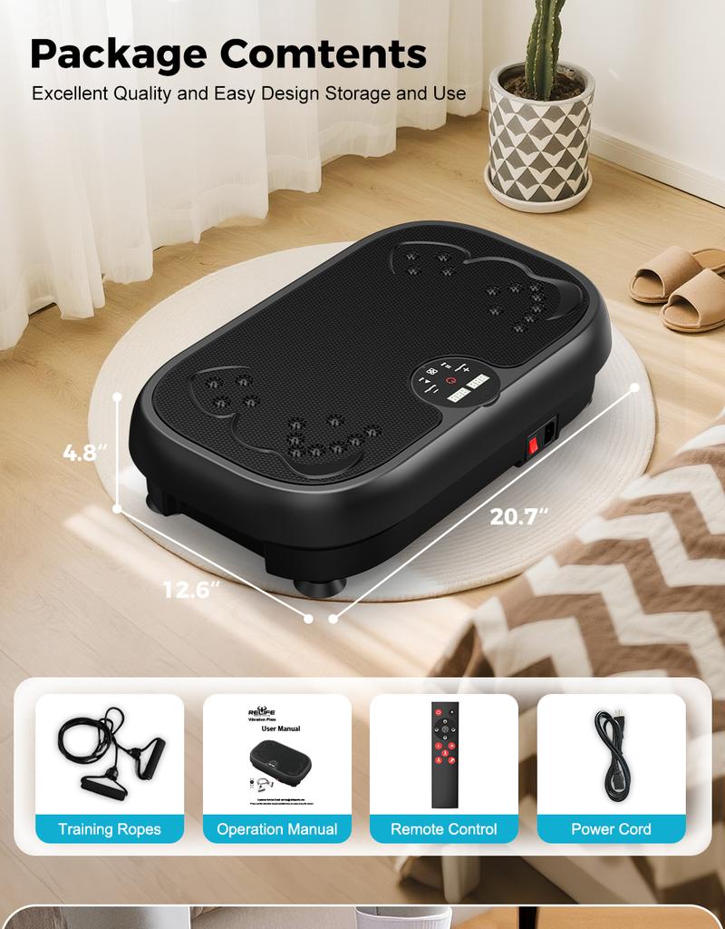 Relife Sports Vibration Plate Exercise Machine Portable Full Body Vibration Platform for Lymphatic Drainage Home Exercise Equipment Max Capacity 440Lb