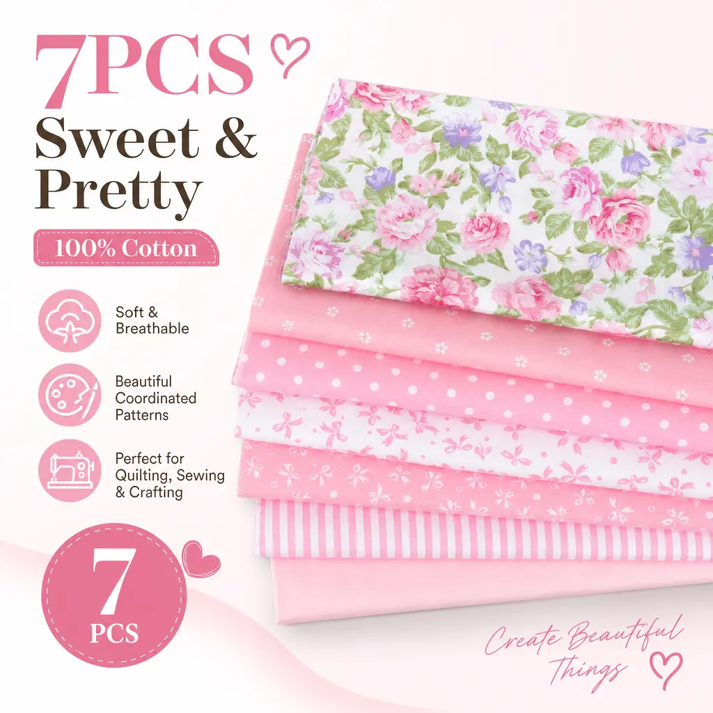 7 Pcs 20x20 in 100% Cotton Precut Fabric Panels - Color Stays Bright, Soft, Breathable All-Season Precut Squares for DIY Quilting, Sewing Projects
