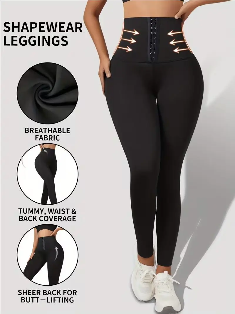 Women's High-Waisted Shaping Leggings - Corset Design, Buttoned Stomach Flattening, Peach Hip Lift, Women's Clothes for Yoga, All Seasons Sports Bottoms summerwins,summerwins,travel essentials,camping essentials tiktokshopbacktoschool