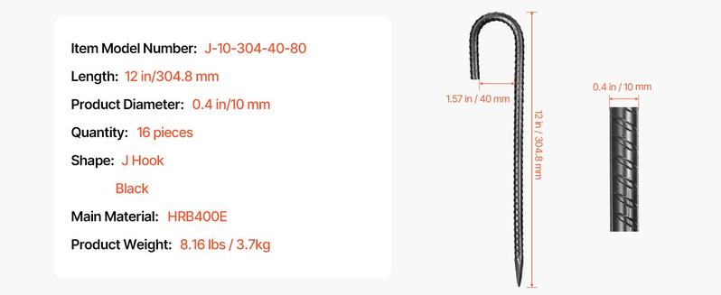 12-Inch Rebar Stakes 16 Pack Heavy Duty J Hook Galvanized Steel Ground Anchors For Lawn Garden Fencing Tent Guy Lines Landscaping Construction And Outdoor Use Corrosion Resistant Durable Steel