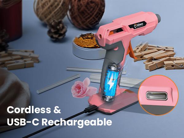 【DIY Must-Have】GoGonova Glue Gun, 20s Fast Preheating Anti-drip Cordless Glue Gun, 2Ah USB-C Rechargeable with 25 Pcs Mini Glue Sticks, Smart Power-Off Tool Rubber Portable Handle, Glueing Work Glueing Project