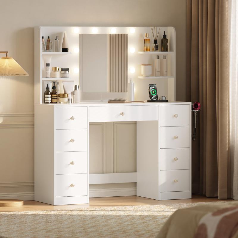 【Valentine's Day Gifts】Makeup Vanity Desk with Mirror&Lights,9 Drawers&6 Storage Shelves,Dressing Table Power Outlet, 3 Color Modes&10 LED Bulbs for Girls Bedroom,Perfect Gift for Her – bedroom essential 【Valentine's Day Gifts】Makeup Vanity Desk with Mirror&Lights,9 Drawers&6 Storage Shelves,Dressing Table Power Outlet, 3 Color Modes&10 LED Bulbs for Girls Bedroom,Perfect Gift for Her – bedroom essential