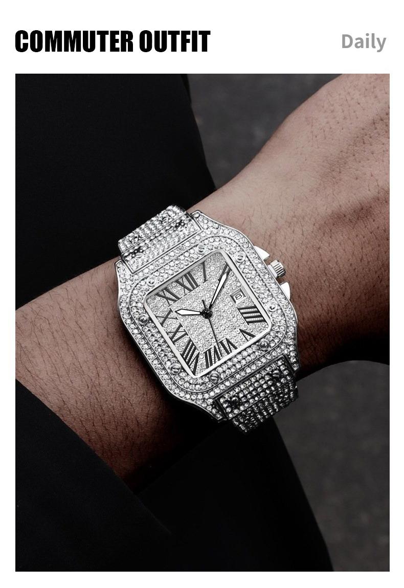 Luxury Rhinestone Embellished Square-Dial Quartz Watch with Gift Box Included Fashion Timeless Classic Watch Black Friday Flash Sale diamond men