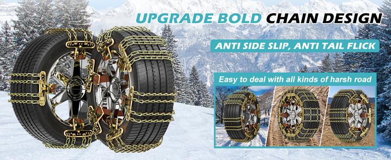 Nuadacaa 10 Packs Upgraded Snow Chains, Universal Adjustable Portable Snow Chain, Heavy Duty Tire Width 215-285mm, Anti-Slip Design