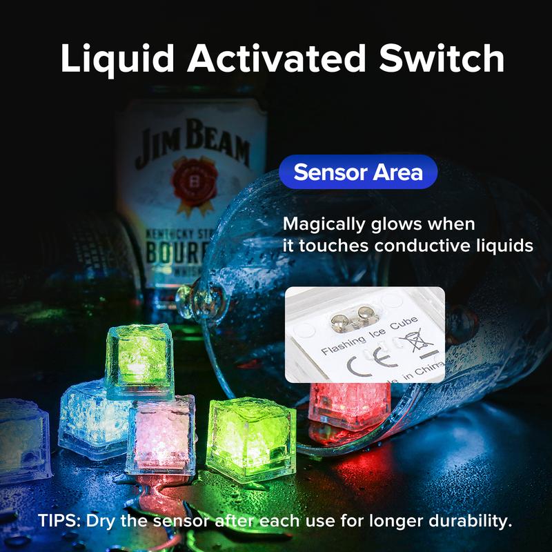 Ice Cube Light 12 pieces for Party/Pool/Bars Vibes  Water Activated Ice cube DIY Toy For Party Drinks Wedding Bars Waterproof Color-Changing Decor