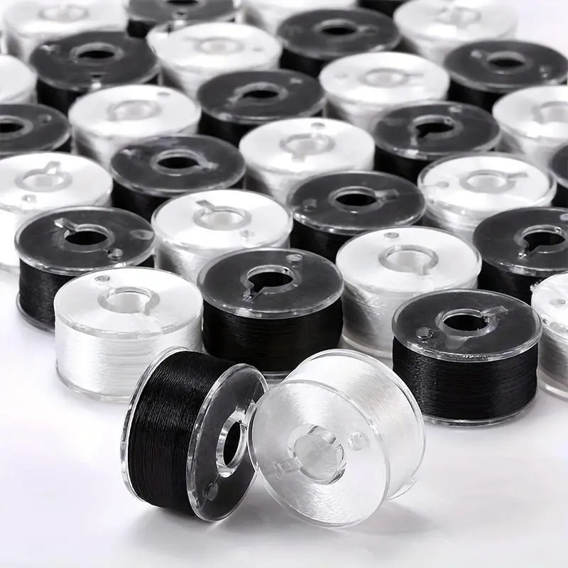 Set of Sewing Machine Bobbins - 25/36 Pack, Durable Threads in Black & White for Crafting and Sewing Projects