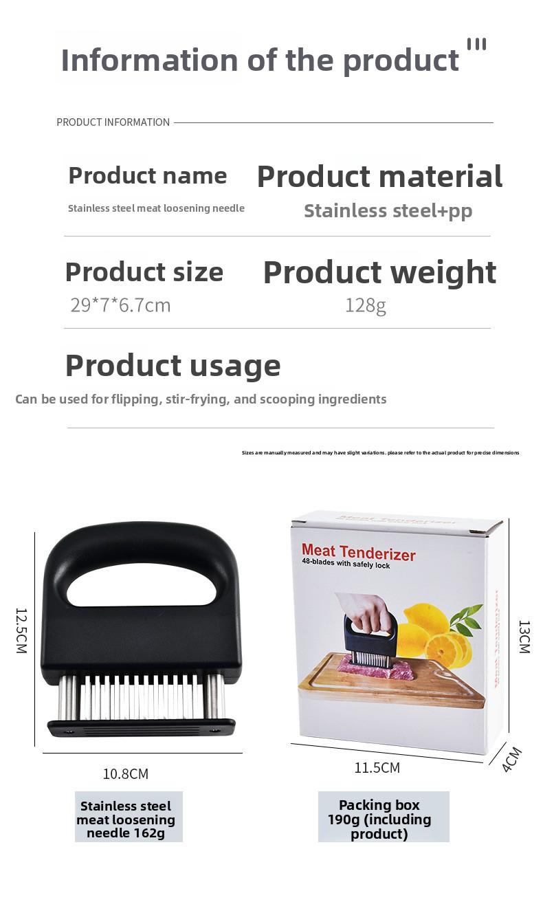 Stainless Steel 48-Pin Tenderizer with Auto Rebound Quickly Tenderizes Meat Sous Vide Tool for Beef Tenderloin Chicken Wings