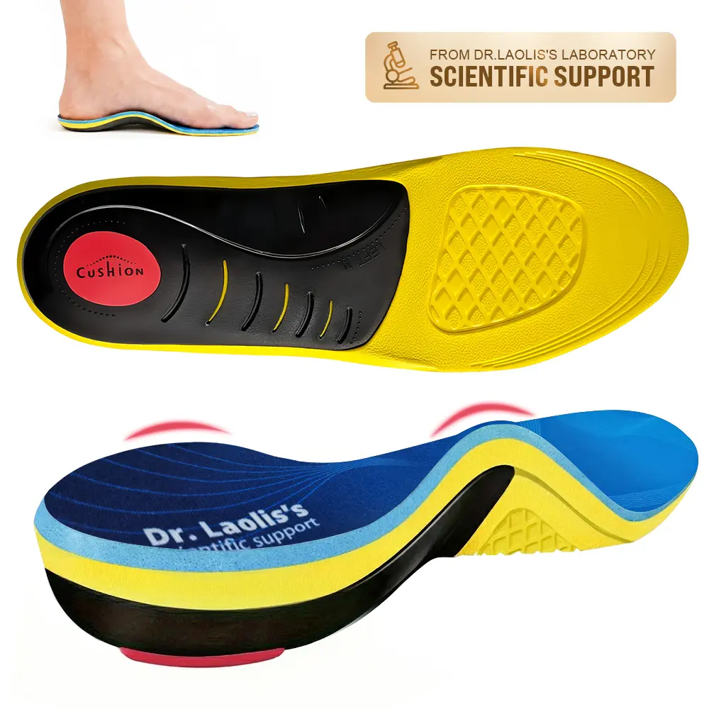 Heavy Duty Arch Support Insoles (240+ lbs Capacity) - Orthotic Inserts for Plantar Fasciitis Relief, Flat Feet, Bunion Relief - Anti-Fatigue, Anti-Slip Support Insoles & Heel Liners for Work Boots, Sneakers (Yellow/Blue)