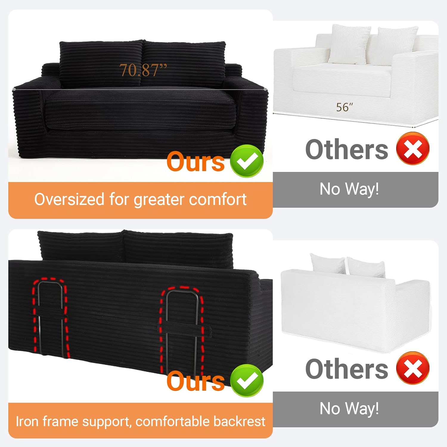 【New Year Sales】 Niccae Convertible Loveseat Sofa Bed – 2-in-1 Boneless Couch with Soft Corduroy Fabric and Memory Foam, Ideal for Small Spaces, Apartments, Home Office & Bedroom