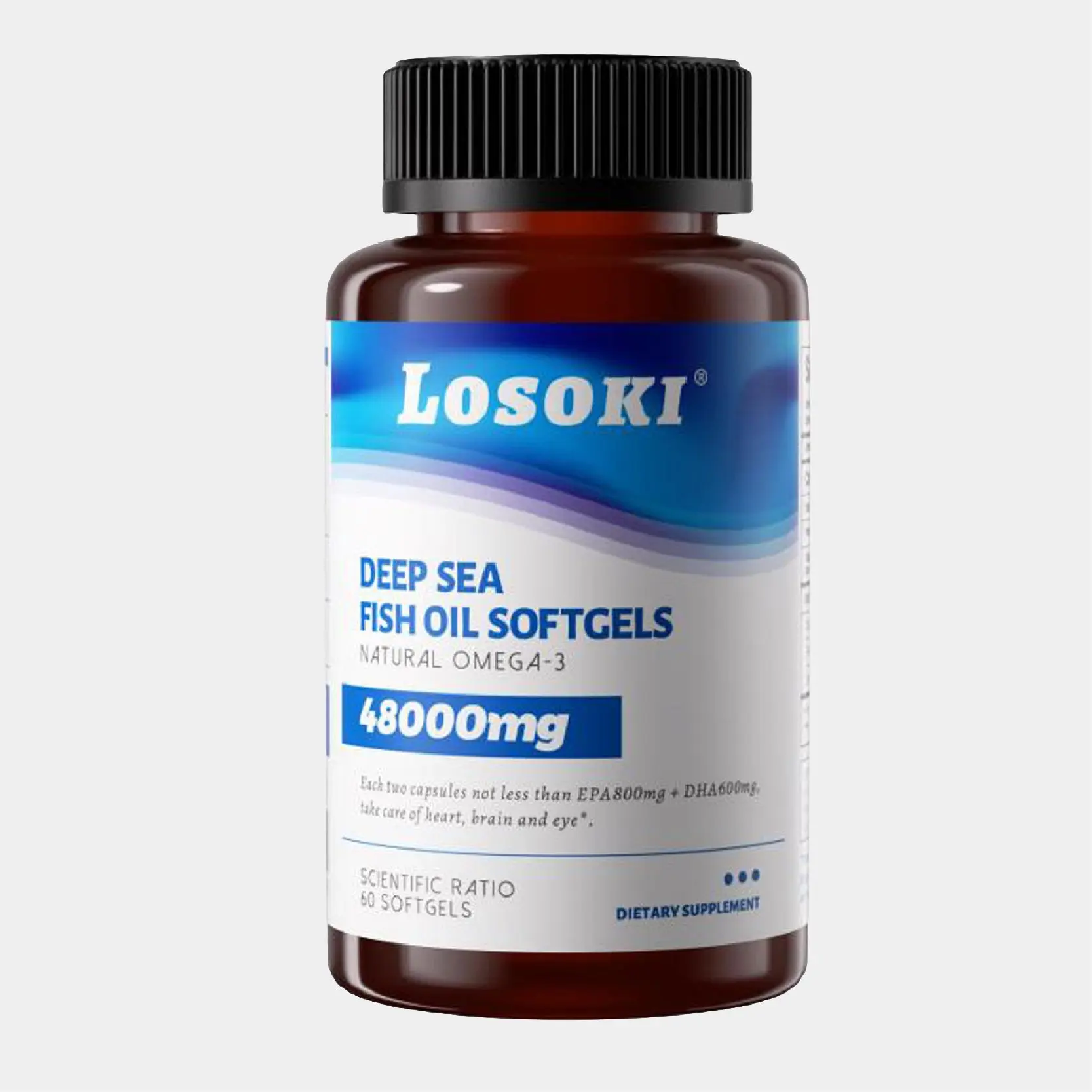 Losoki Deep-Sea Fish Oil Supplement 48000mg Omega-3 for Acne Eczema Hair Growth Brain Fog Fatigue Eye Function Heart Joint Support