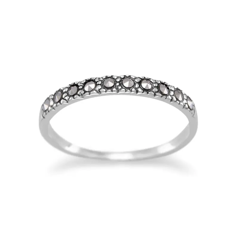 Marcasite Ring - Sterling Silver Thin Band Vintage Sparkle