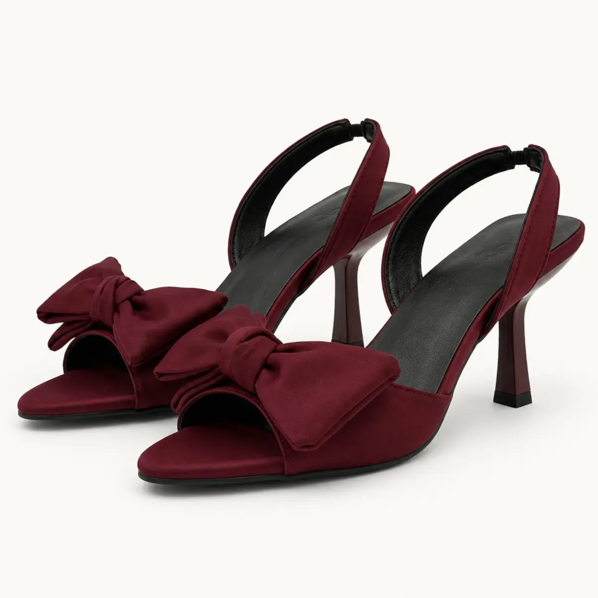 GeeYea women’s Burgundy Satin Bow Heels, Open Toe Slingback High Heel Sandals with Satin Upper, PU Lining & PVC Sole, Elegant Dress Sandals for Party, Wedding, Date Night & Spring Summer Outfits
