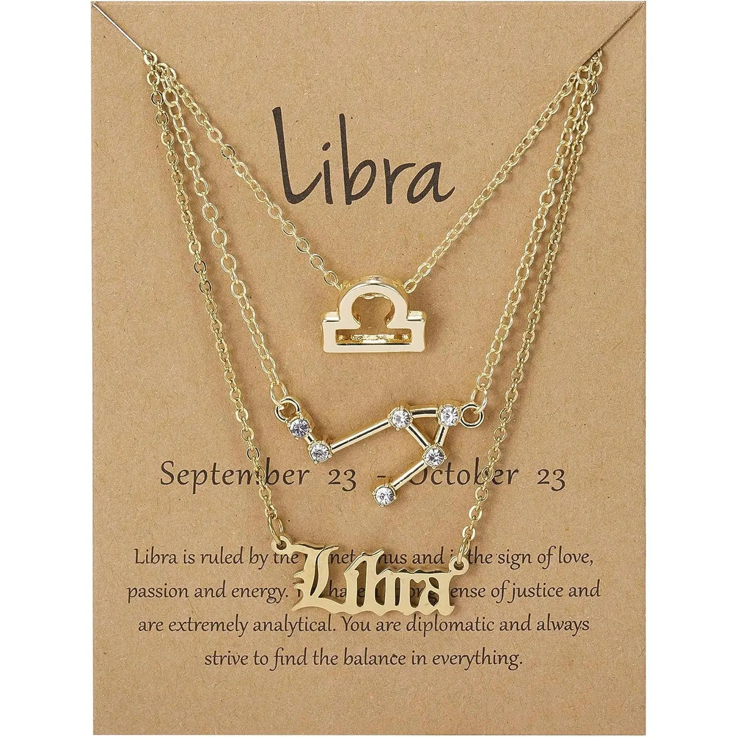 Women's 3Pcs 12 Constellation Zodiac Sign Layered Choker Necklaces, Astrology Charm Necklaces with Letter & Message Card, Exquisite Chain Jewelry, Fashionable Jewelry Gift, Modern Versatile Accessories, Accessories Bundle Necklaces