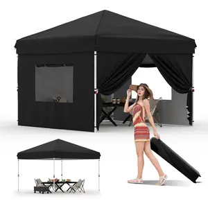 10x10FT Pop Up Canopy Tent with 4 Sidewalls, One Push Easy Setup Outdoor Canopy, Instant Gazebo with Roller Bag, Sandbags & Stakes, UV Protection Portable Shelter for Beach, Party, Camping
