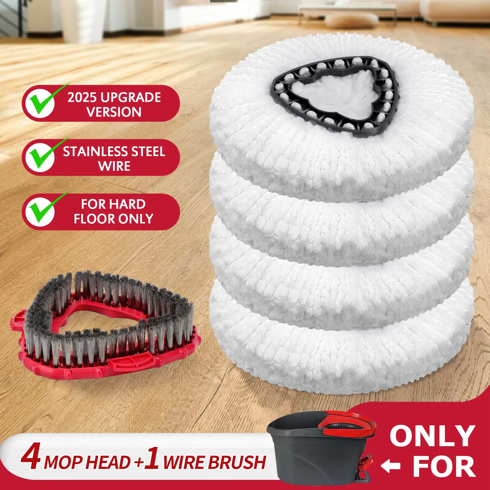 For O-Cedar EasyWring Mop Head Replacement, Spin Mop Microfiber Refill with Scrub Brush Head for 1 Tank System, Mop Accessories