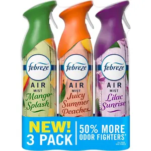 Air Mist, Air Freshener, Odor Fighting Room Spray, Deodorizer for Home Bathroom Kitchen Office Apartment Classroom, Lilac Sunrise, Summer Peaches, Mango Splash Variety Pack, 8.1oz (Pack of 3)