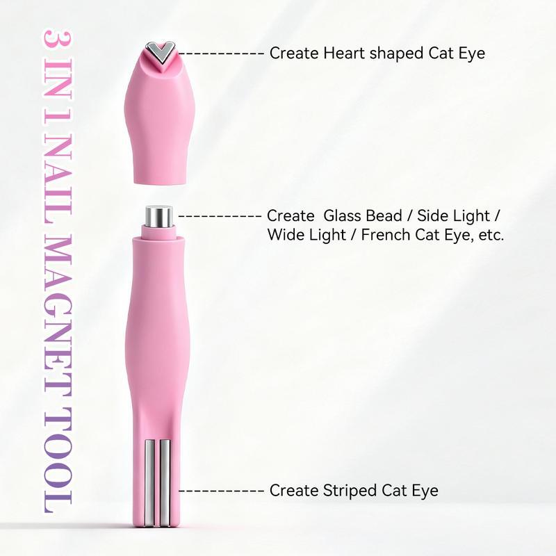 3 in 1 Nail Magnet Tool, Upgraded Nail Magnet Pens, Multi-Function Magnet Stick 3D Magnetic Cat Eye Gel Polish Nail Art, for Salon, Studio or Home