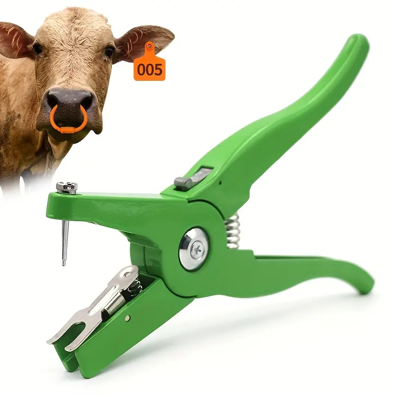 1pc Durable Animal Ear Tag Pliers with 5 Replacement Needles - Green Metal Livestock Identification Tool for Pigs, Cattle, And Sheep, Veterinary Equipment |   Lever Mechanism |   Robust Tool Design
