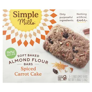 Simple Mills Soft Baked Almond Flour Bars, Spiced Carrot Cake, 5 Bars, 1.19 oz (34 g) Each