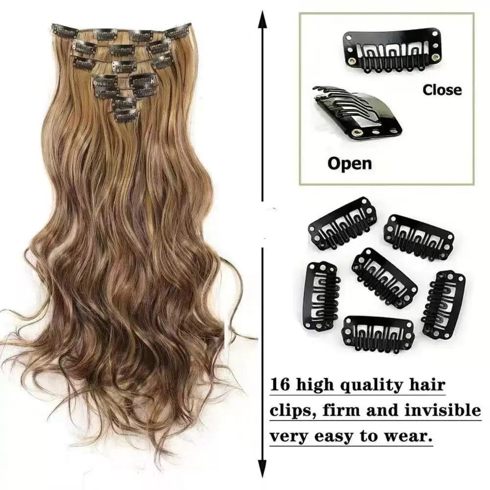 2026 New Clip In Hair Extensions 7 PCS Full Head 22 Inch Long Curly Wavy  For Women Girls Hair Synthetic Wig Hairpieces