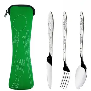 Portable Cutlery Set with Storage Bag, Including Fork, Spoon & Knife, Tableware Set for Outdoor Camping Supplies, Camping Travel Office Picnic