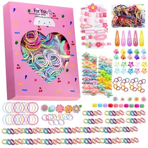 Girls Toddler Hair Accessories Set - Colorful Elastic Hair Ties with Cute Clips, Hair Rubber Bands in Storage Box