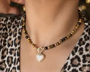 Tiger Eye Heart Necklace | Crystal Protection Necklace | Joyería Espiritual | Energy Stone