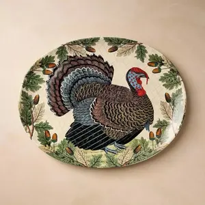 Turkey with Acorn Stoneware Oval Serving Platter from John Derian