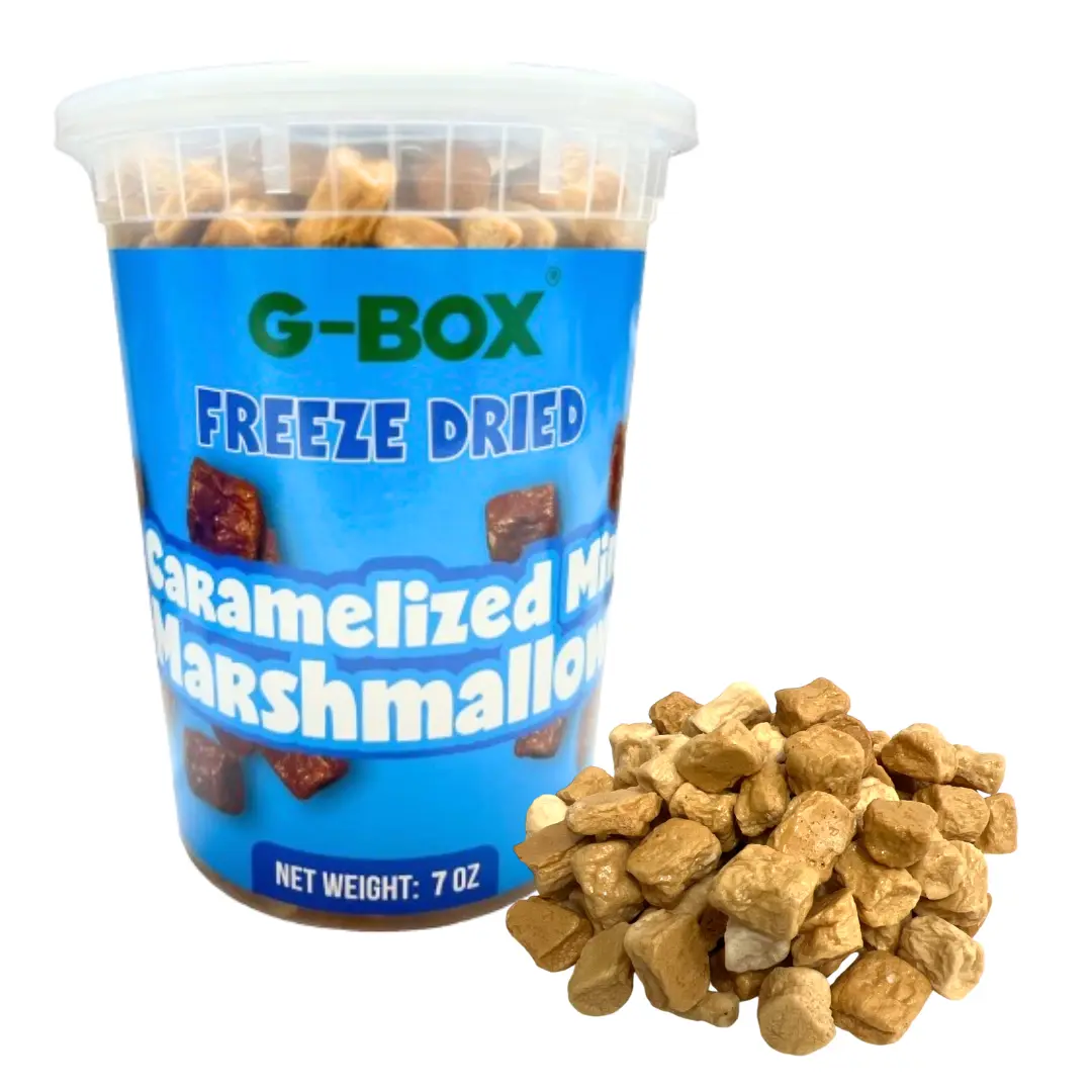 G-BOX Freeze-Dried Caramelized Marshmallows - Mini Crunch, Bite-Size, Pre-Packed Candy Cup Marshmallows in Air-Tight Container, Mini Crunch Marshmallows